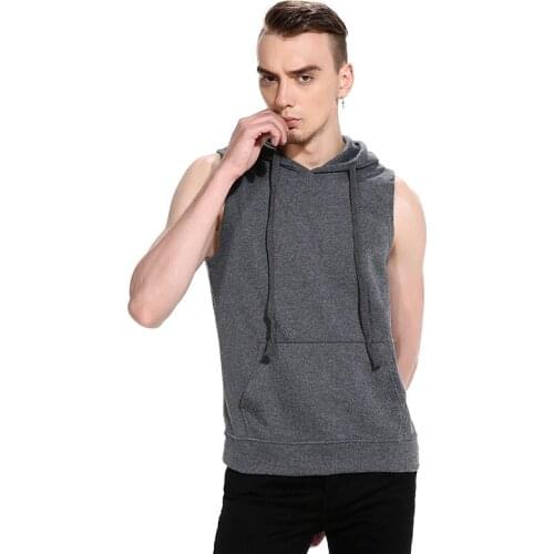 Hooded Men Coat Pocket Vest Waistcoat Pure Color Casual And Comfortable