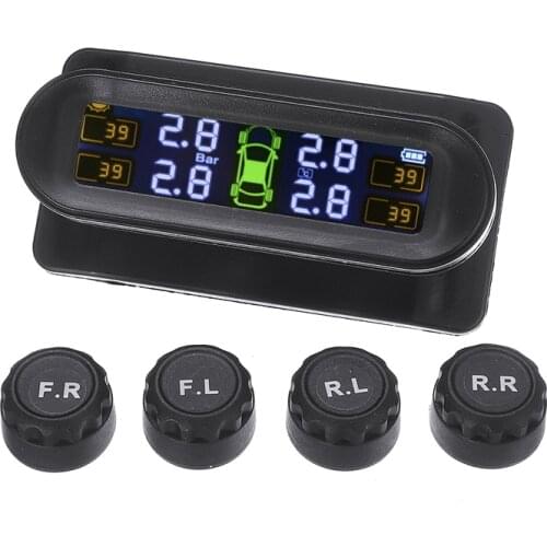 1set TPMS Car Tire Pressure Alarm Monitor System Real-time Display Attached Glass Wireless Solar With 4 Sensors Accessories
