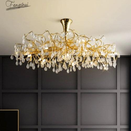 Nordic Light Luxury Crystal Villa Chandelier Fixtures Postmodern Design LED Dining Room Hanging Lamp Bedroom Cafe Deco Luminaria