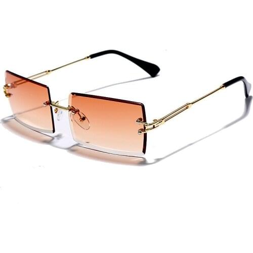 Rimless Sunglasses Rectangle Fashion Popular Women Men Shades Small Square Sun Glasses For Female Summer Traveling Brown Oculos