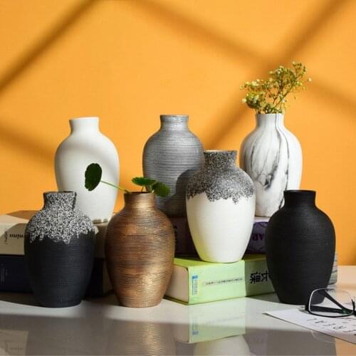 Modern simple household ornaments hand drawn black and white ceramic vase sample room living room creative ornaments small vase