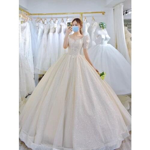Light Simple Wedding Dress 2021 New Princess Bride Dress Shiny Ball Gown Wedding Dress Vestido De Noiva