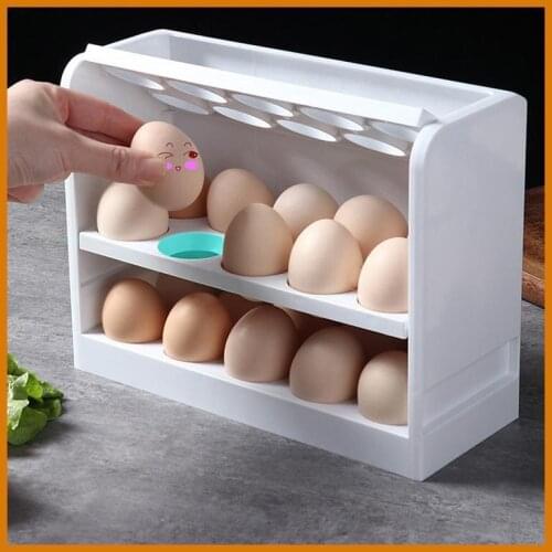 Three Layers Creative Flip Egg Storage Box Fridge Organizer Container Household Kitchen Egg Food Storage Space Saver Container