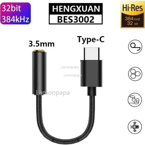 TYPE-C To 3.5mm HIFI DAC Earphone Amplifier BES3002 Digital Decoder Headphone Jack Audio Adapter 32bit 384kHz AUX Converter