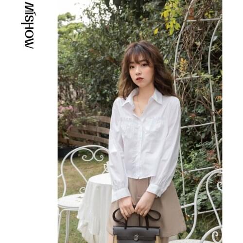 MISHOW Women Shirt Long Sleeve Elegant Office Lady Comfortable Fashion Tops Button Up Turn Down Collar Female Clothing MX21A4679