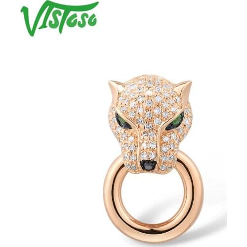 VISTOSO Gold Pendant For Women Genuine 14K 585 Rose Gold Leopard Pendant Emerald Sparkling Diamond Engagement Fine Jewelry