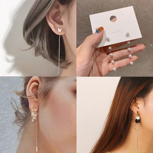 Korean Geometric Block Long Tassel Bar Drop Earrings For Women Minimalism Personality Ear Line Dangle jewelry Gift