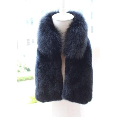 TopFurMall ) Lady Autumn Winter Genuine Rex Rabbit Fur Scarves Fox Fur Collar Neck Rings Women Fur Pashmina Wraps LF5046