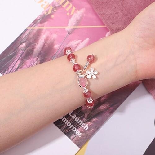 Strawberry Crystal Powder Crystal Women Bracelets On Hand Chain Bangles Jewelry Aesthetic Fashion Female Popular Now New 2021