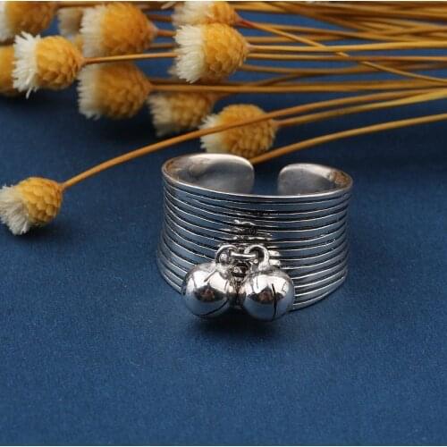 S925 pure silver Archaize Thai silver bells woven ring opening female model