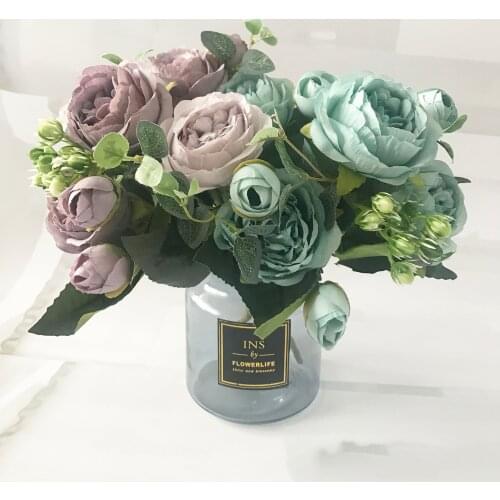 1 Bouquet 9 heads Artificial Flowers Peony Tea Rose Autumn Silk Fake Flowers for DIY Living Room Home Garden Wedding Decoration