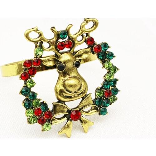 12PCS/Christmas colored diamond retro garland deer napkin ring western table decorations for hotel wedding party