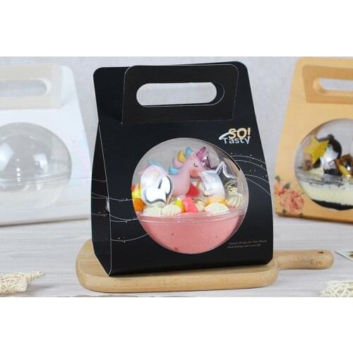 50pcs High quality transparent disposable cake cup party favor creative dessert gift decor plastic cup with lid and handle box