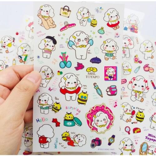 6 sheets Kawaii Sheep Girl DIY Decorative Stickers Cup Notebook Album Decor
