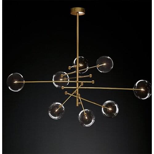 American glass ball minimalist creative personality chandelier Nordic art wrought iron meal chandelier geometric line chandelier