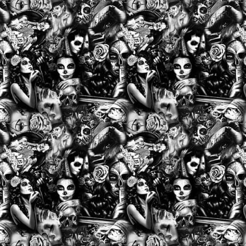 Free shipping TSAUTOP 0.5m x 2m/10m/20m PVA Hydrographics Printing Film Skull WTP Art Film WDF9017B