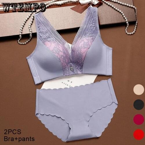 Lace Floral Push Up Bra Lingerie Panties Women Seamless Underwear Plus Size Bras Set Sexy Bralette Panty Wireless Soft Brassiere