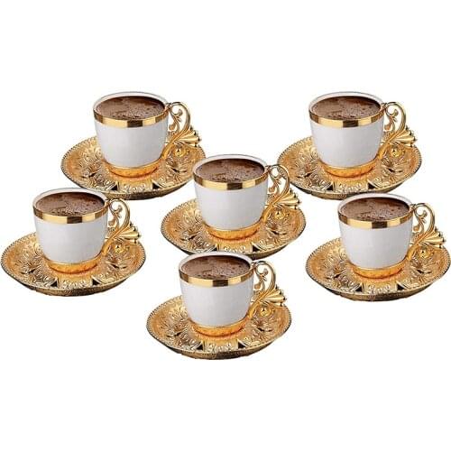 Turkish Coffee Cup Saucers Set for 6 Person Porcelain 4 OZ Greek Coffee Espresso Women Men Gift Housewarming Birthday Wedding