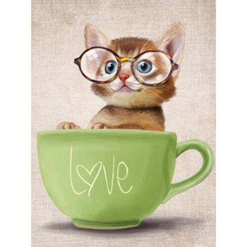 DIY Painting By Numbers Cat in Cup Children Kit Oil Coloring By Number Wall Art Picture Canvas Paintings Home Decoration Gift