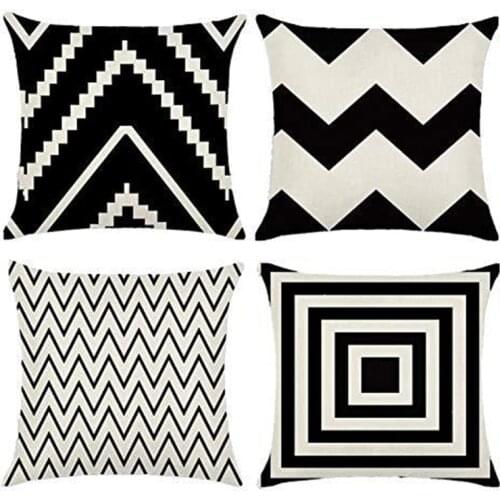 Cross-Border Exclusive New Simple Pillowcase Against Black And White Geometric Wave Linen Cushion