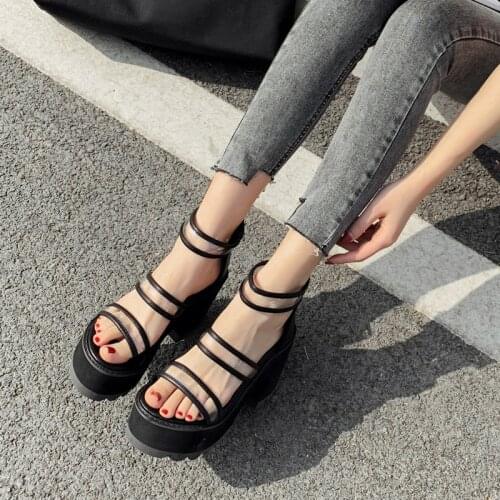 European And American Fashion Black Transparent Sexy Elegant Ladies Sandals Waterproof Platform Summer New High Heels