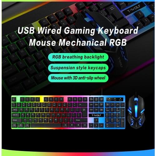 Gaming Mechanical Keyboard Mouse Set Portable USB Wired RGB LED Luminous Keypad And Mice Combos For Desktop PC