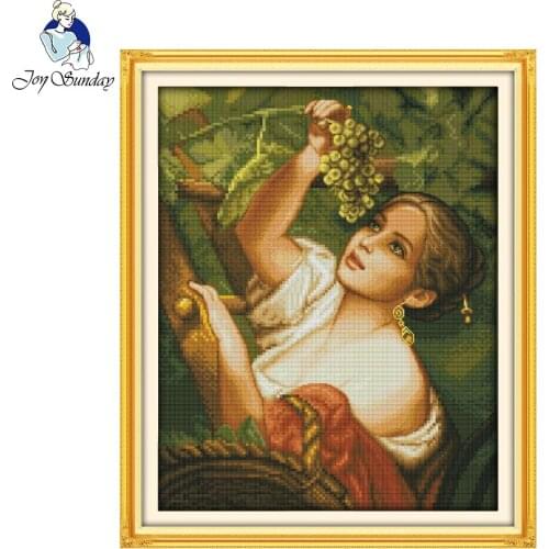 Joy Sunday The Plucking Grapes Girl Pattern Needlework Cross Stitch Cross Stitch Chinese Cross Stitch Kit Embroidery Home Decor