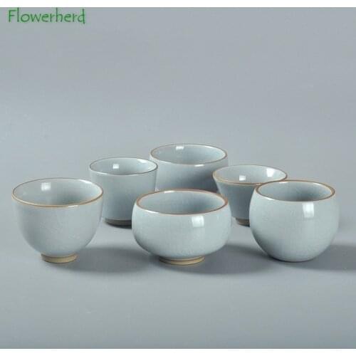 Ceramic Porcelain Tea Cup Teaware Kung Fu Tea Cup Set Tea Set Ru Kiln Azure Open Slice Chinese Household Handmade