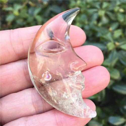 Beautiful Natural Citrine Crystal Moon Face Hand Carved And Polished Rare Gemstone Home Decoration Collection