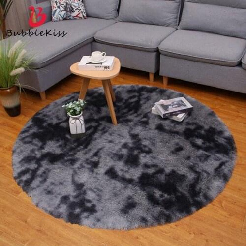 Bubble Kiss Round Silk Wool Tie-Dye Carpet Nordic Style Living Room Bedroom Bedside Floor Area Carpet Soft Plush Sofa Mat 2021