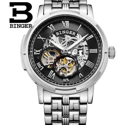 Mechanical Luxury Skeleton Watches BINGER Automatic Watch relogio masculino Watch Mens Stainless Steel relojes hombre 2019