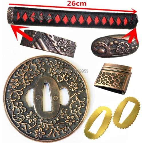 A Set Sword Handle Kirsite Guard For Katana Wakizashi Tanto Tsuba+Menuki+Fuchi+Kashira+Habaki+Seppa DIY Fittings Metal Crafts
