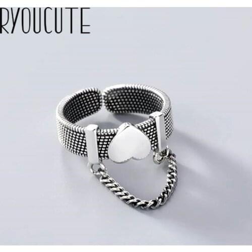 New Gothic Men Open Adjustable Size Love Heart Rings for Women Wedding Ring Jewelry Valentines Day GIFT 2021