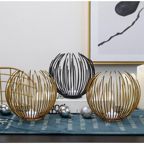Candle Holders Europe Style Round Hollow Iron Candle Holder Wedding Metal Black Gold Candlestick Dining Home Hotel Decor Gift