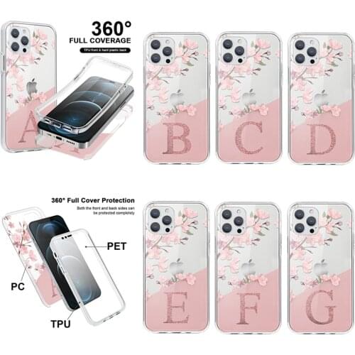 Full Body 360 Front Back Case For Xiaomi Redmi Note 9 Pro 10 8 7 Pro 8T 9T Mi 10T 11 Lite Poco X3 NFC Cute Letter Flower Funda