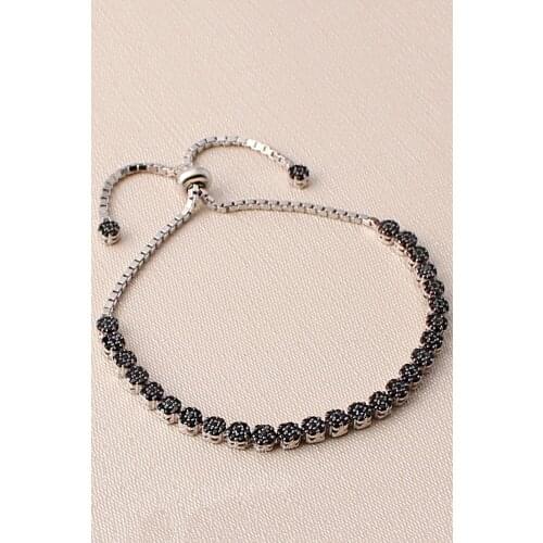 Black Zircon Silver Elevator Bracelet