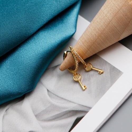 LOOXI Silver Gold Color Luxury Pave Zircon Key Stud Earrings for Fashion Women Punk Rock Party Jewelry Accessories Earrings 2021