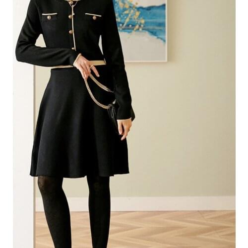 Wool showing thin New knitted dress women s autumn and winter new A line wool dress