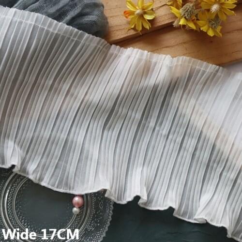 17CM Wide White Black Chiffon Pleated Fabric Stretch Lace Elastic Ruffle Trim Curtains Dress Hem Splicing Sewing Fringe Decor