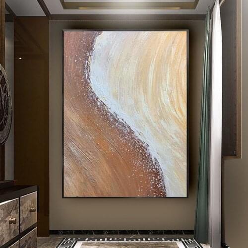 Nordic home decoration wall art hand-painted oil painting abstract thick texture brown gray canvas painting living room porch