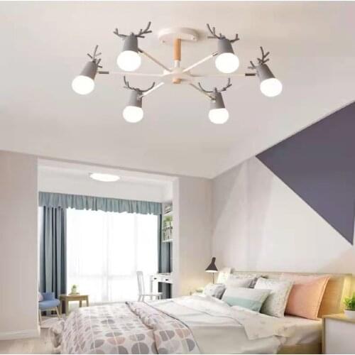 Nordic long wood antlers LED bedroom chandelier dining room study metal/wood lampshade lamps