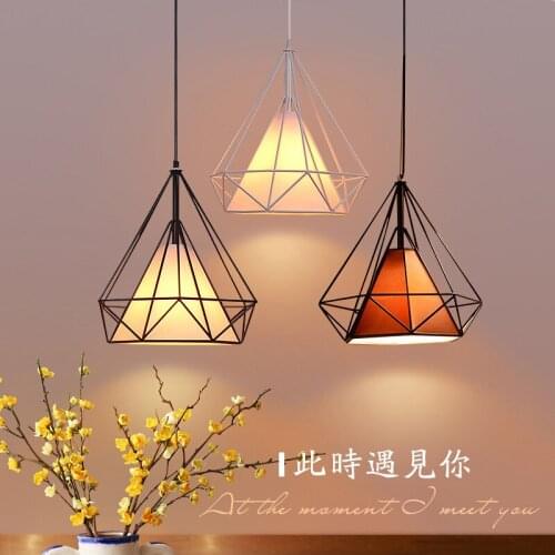 Modern led pendant light nordic birdcage diamond home decoration indoor lamp fabric lampshade dining room cafe bar restaurant
