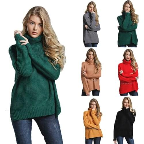 Sweater 2021 new autumn and winter solid color loose large size high collar bat sleeve sweater trendy warm pullover