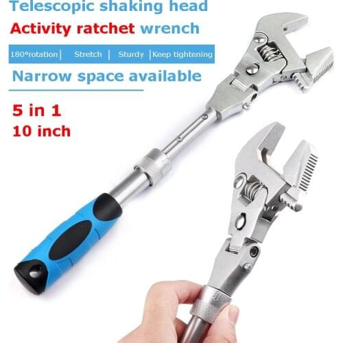 Telescopic Shaking Head Activity Ratchet Wrench Fold 180 Degrees Pipe Telescopic Wrench Repair Tool