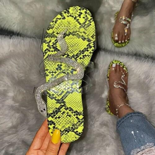 Europe America Big Size Womens Sandals Ladies Snake Breathable Non-Slip Flip Flops Bling Fashion Slippers Casual Beach Slides