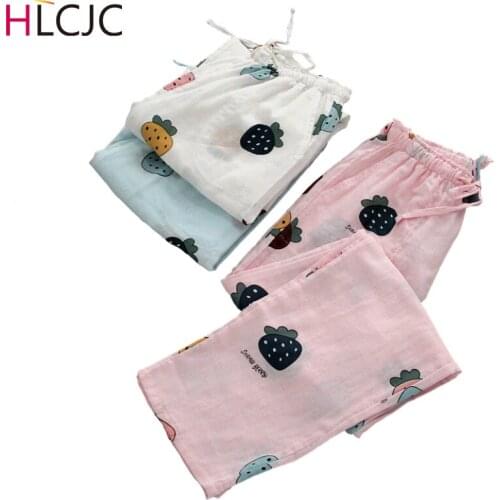 Spring and Summer Ladies Home Pants Women Cotton Double Gauze Thin Sleep Pants Sleep Bottoms Casual Printing Pyjamas 2020 NEW