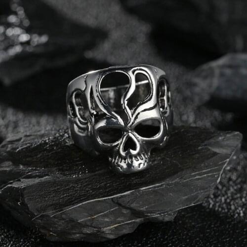 Vintage Punk Hollow Skull Ring Men Hip Hop Engagement Male Fashion Evil Rings For Women Silvery Jewelry High Quality