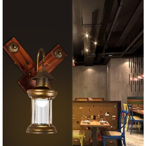 Vintage retro bronze iron lantern Kerosene wall lamp E27 for hallway Bathroom bar Vanity night Lights fixture sconce bedroom