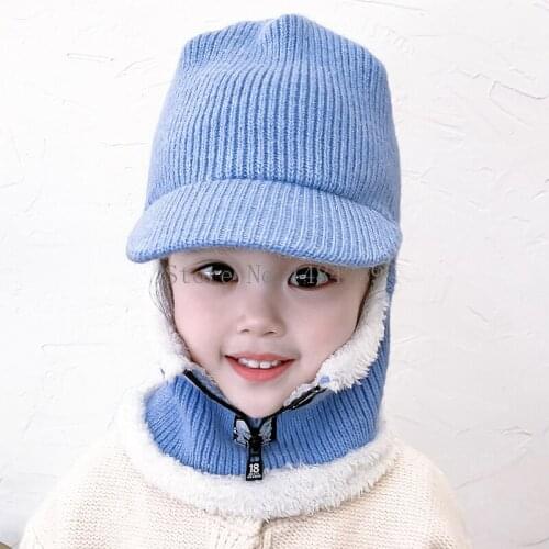 Knitted Baby Hats Scarf Cotton Warm Wool Fur Caps Soft Hat for Children Girls Boys Elastic Beanies Autumn Winter Plus Velvet Hat
