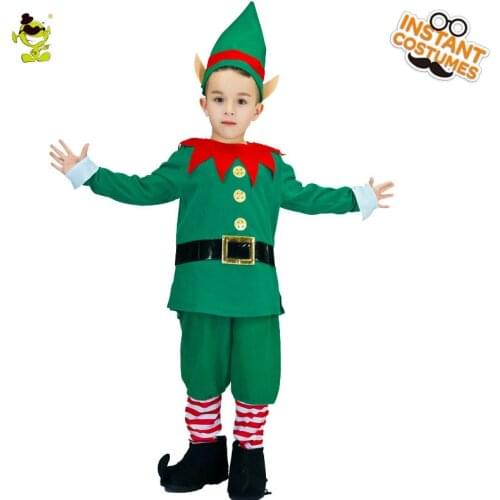 Boys Green Kids Elf Costumes Lovely Christmas Party Fancy Dress For Cosplay Costumes For Children Boys